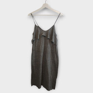 Rebecca Taylor Dress Womens Gray Ruffle Stretch Minimalist Babydoll Casual Mini